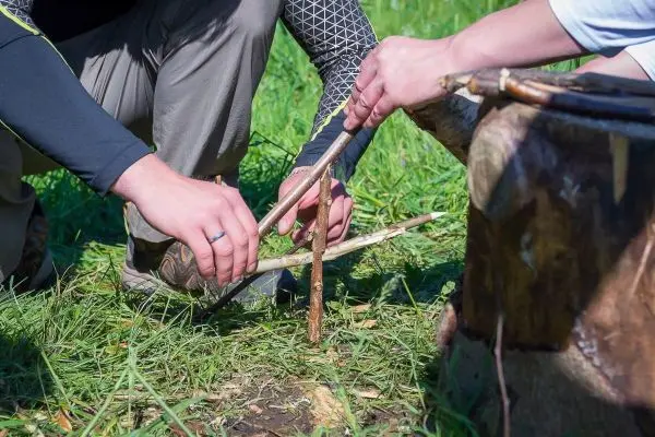 Falle) aus Holzstöcken