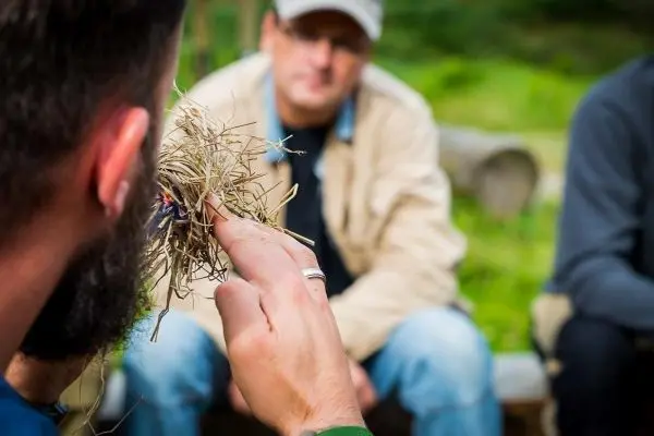 Zunder wird zur Vorbereitung für ein Feuer präsentiert
