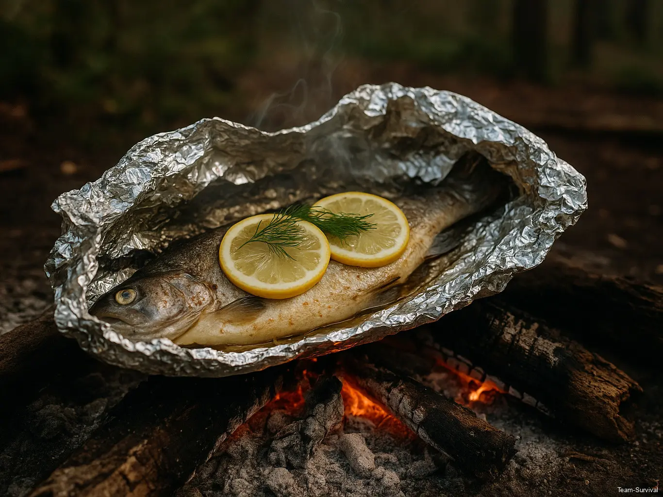 Forelle in Folie mit Zitrone & Dill