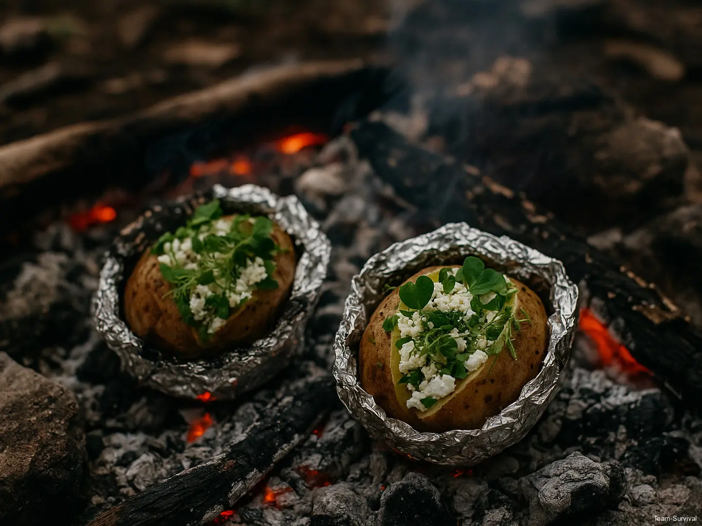Folienkartoffeln mit Feta und Wildkräutern