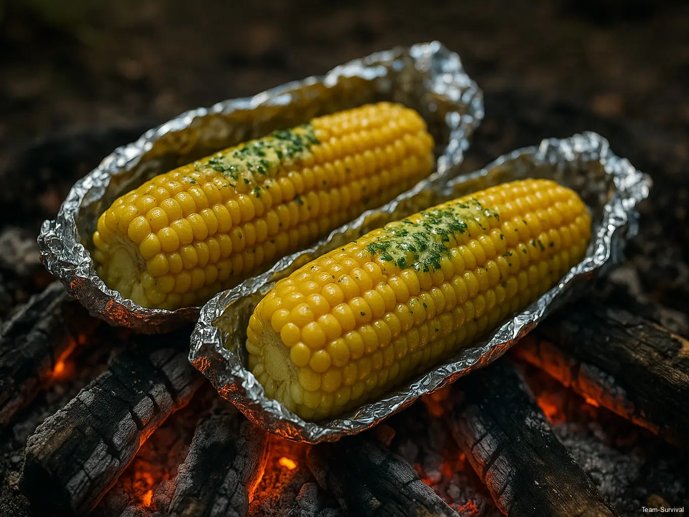 Maiskolben aus der Glut mit Kräuterbutter