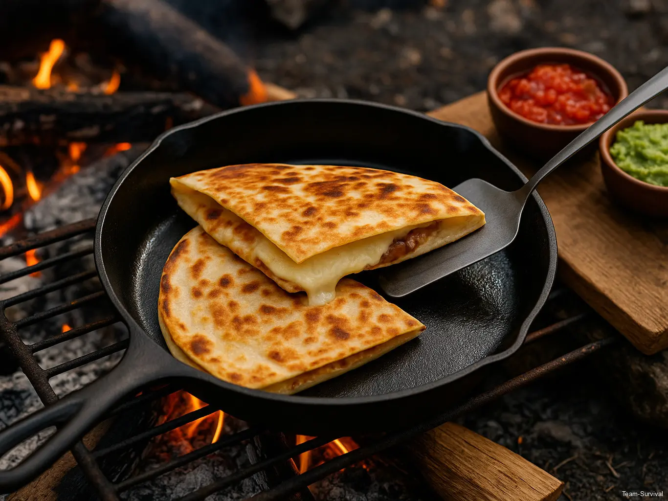 Quesadillas aus der Pfanne am Lagerfeuer