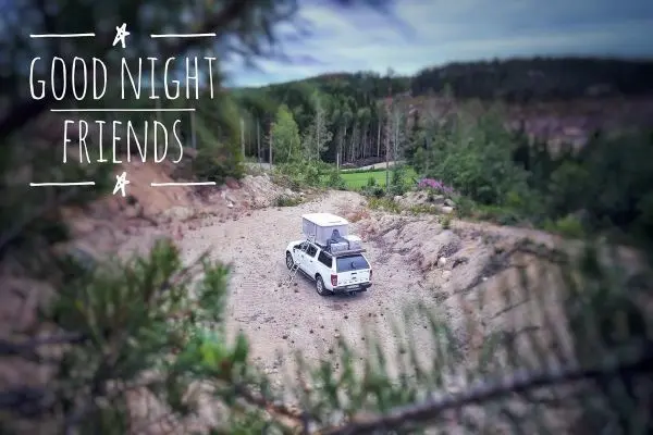 Weißer Geländewagen steht auf unbefestigtem Gelände zwischen Bäumen