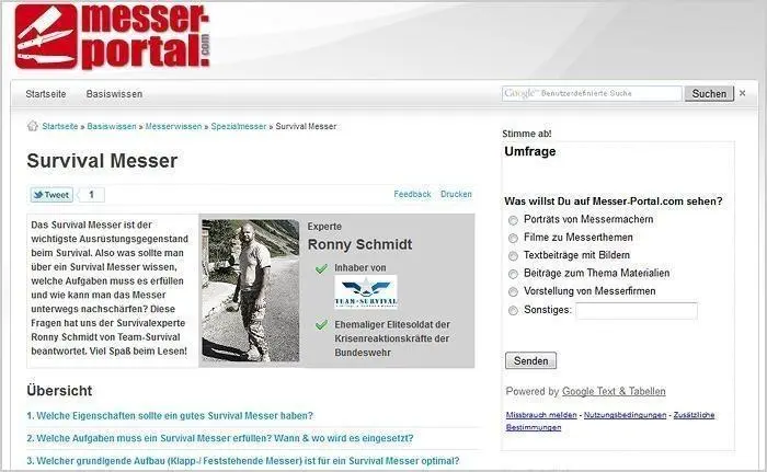 Team-Survival Interview bei Messer-Portal. com über Survivalmesser