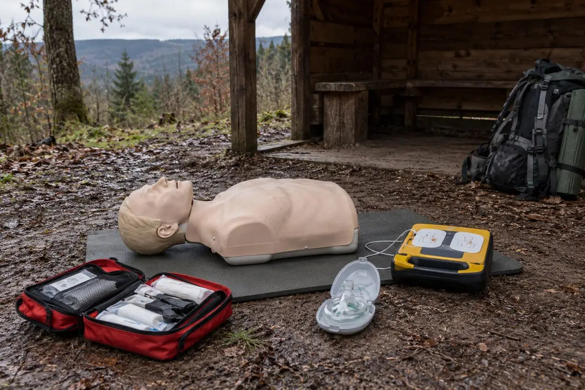 Ausrüstung an einer Waldschutzhütte
