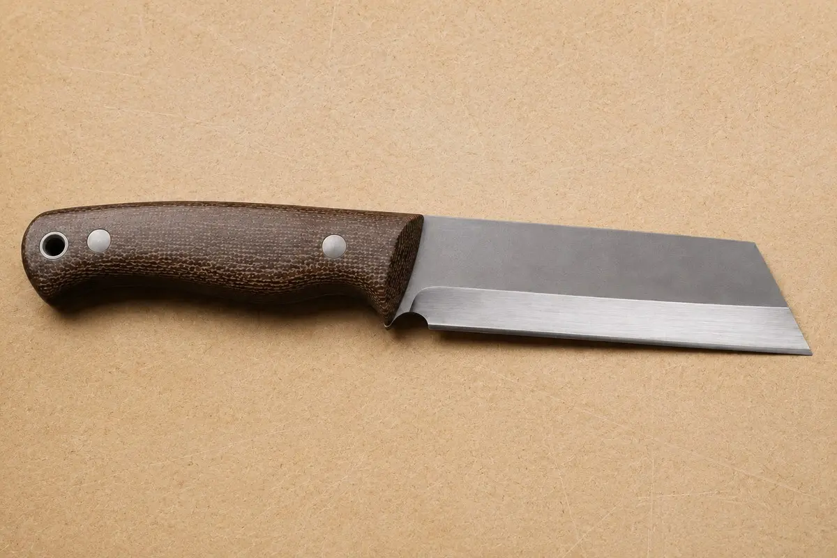Einseitiger Chisel-Schliff an einer Messerklinge