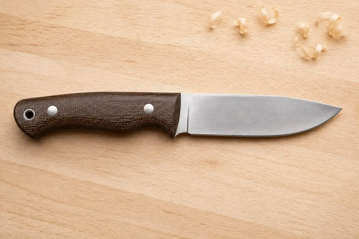 Drop-Point-Klinge eines Outdoormessers in der Seitenansicht