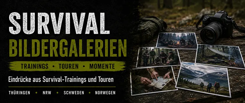 Survival-Bildergalerien: Eindrücke aus Trainings, Touren, Thüringen, NRW, Schweden und Norwegen