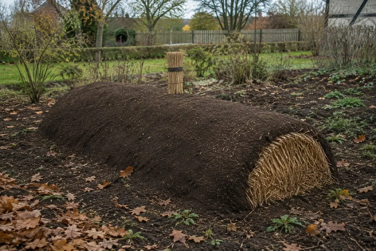 Traditionelle Erdmiete mit Strohabdeckung