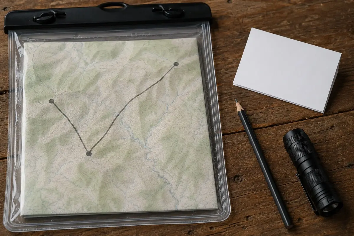 Topografische Karte mit eingezeichneter Route