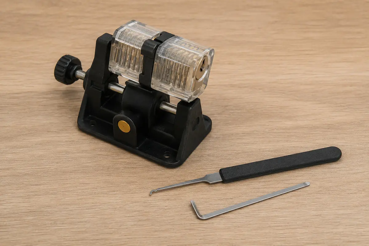 Übungsschloss mit Lockpicking-Werkzeugen