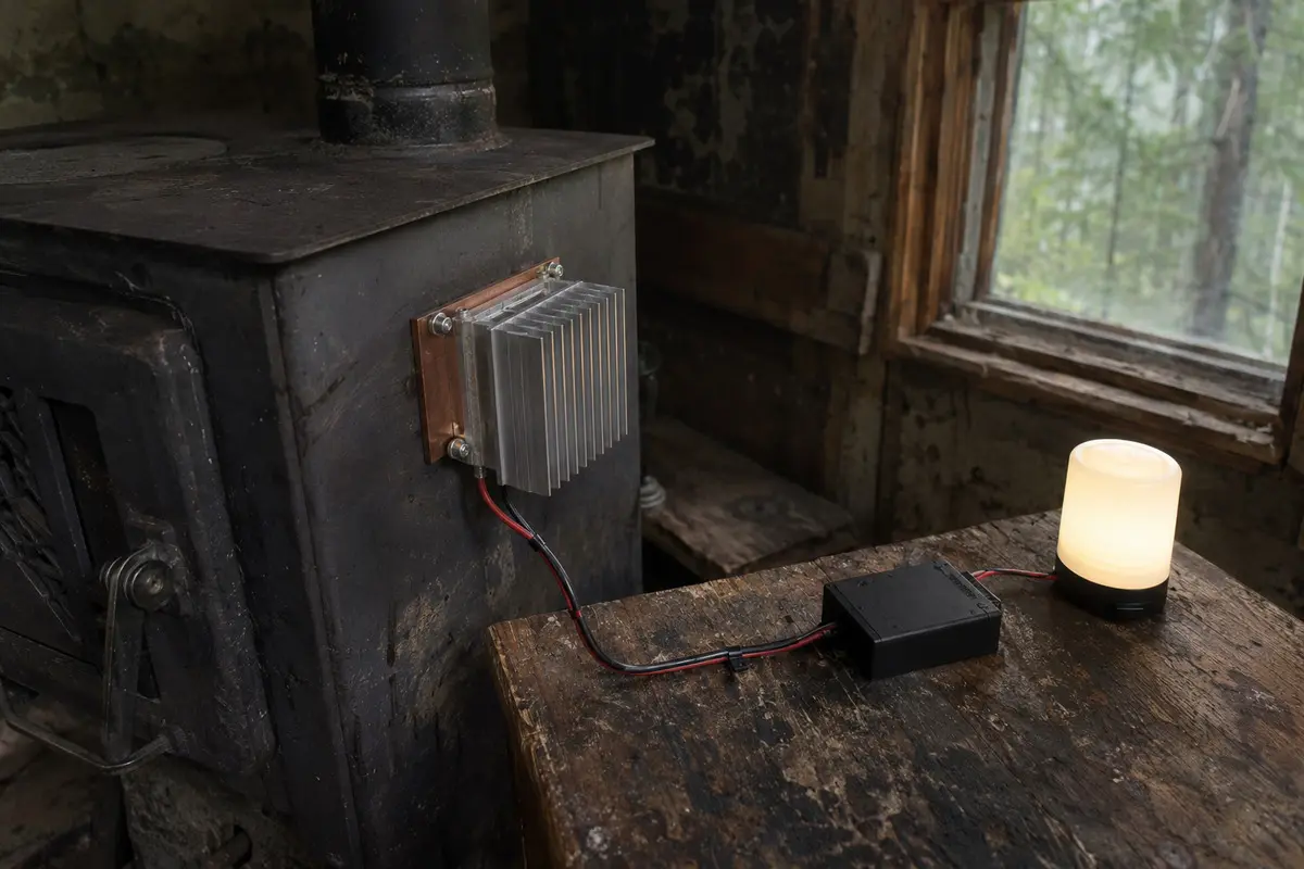 Thermoelektrischer Generator an einem kleinen Holzofen