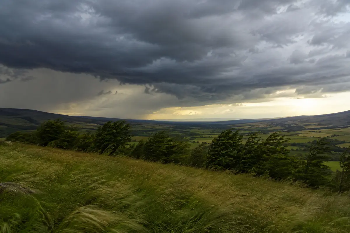 Wolkenentwicklung und Windanzeichen über einer Landschaft