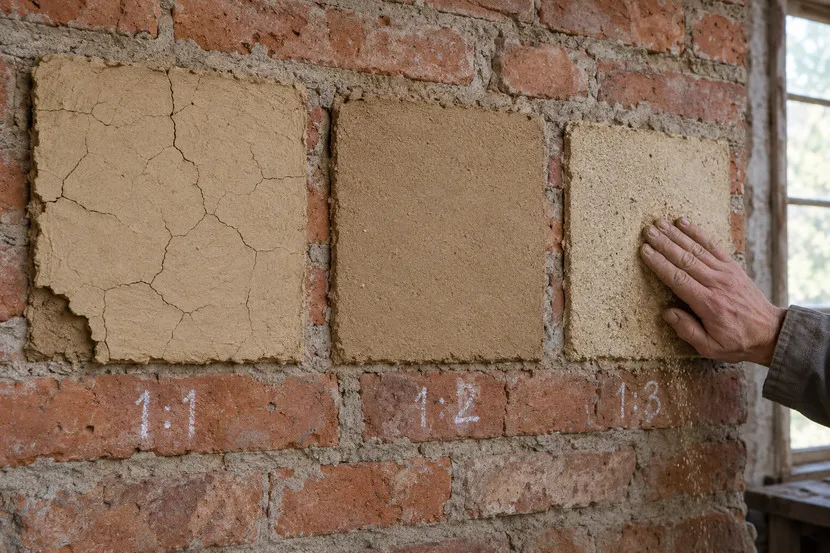 Beispiel einer Vergleichsreihe: links Schrumpfrisse, in der Mitte eine geschlossene Oberfläche, rechts Abrieb unter der Hand.